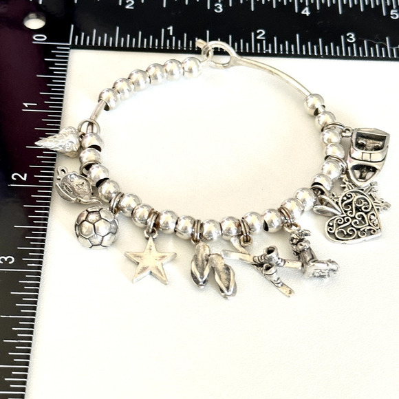 925 Sterling Silver Vintage Loaded Charm Ladies Bracelet With 10 Charms 7" - Picture 6 of 8